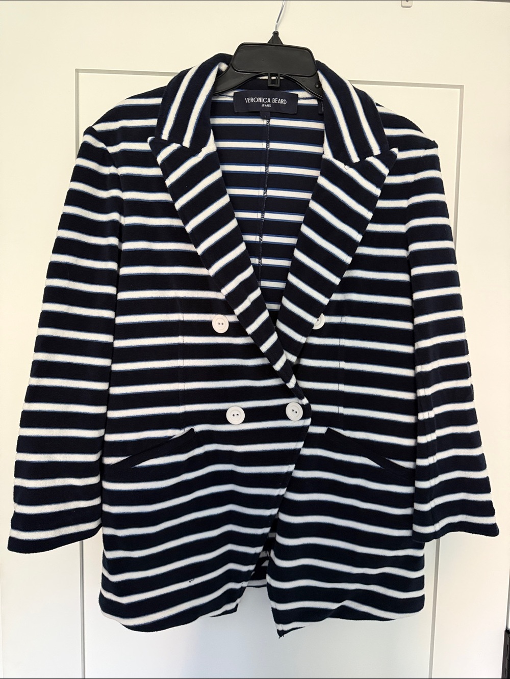 Veronica Beard Navy and White Striped Double-Breasted Blazer - worn once!